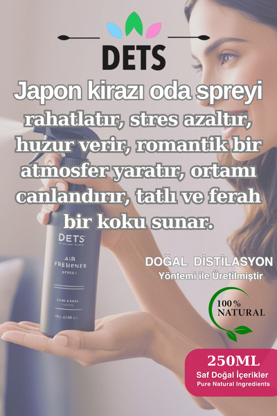 Dets Doğal Japon Kirazı Oda ve Çamaşır Spreyi - Ferahlatıcı ve Kalıcı 250ml Oda Kokusu