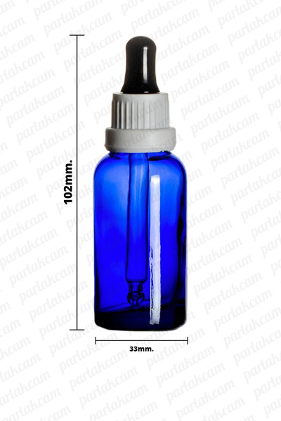 parlakcam 30ml Siyah Beyaz Kilitli Kapak Cam Damlalıklı 30cc Mavi Cam Şişe 1 Adet