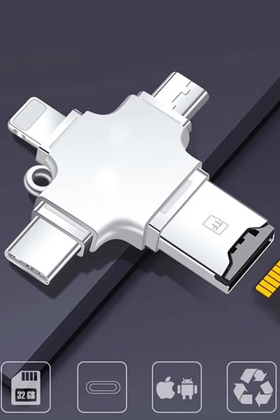 Gampus 4IN1 USB معدد متوافق مع جميع الأجهزة USB قارئ بطاقة SD الهاتف محول الاتصال المعدني