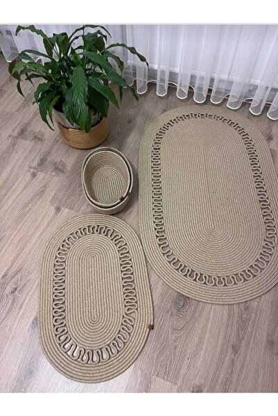 eftlyhome طقم سجادة حمام مكون من 4 قطع مقاس 40x60-80x120 - هدية من قش الجوت و...