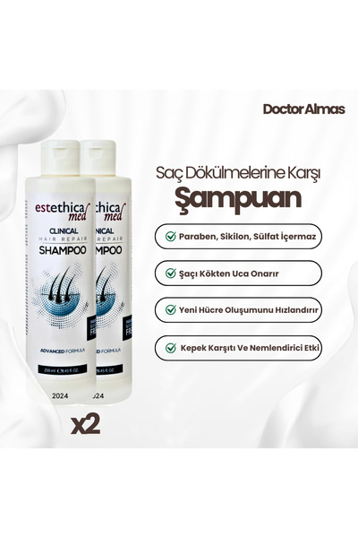 Estethicamed Saç Dökülmelerine Karşı Şampuan - 2 Adet x 250 ml - Kepek Karşıtı Ve Nemlendirici Etki
