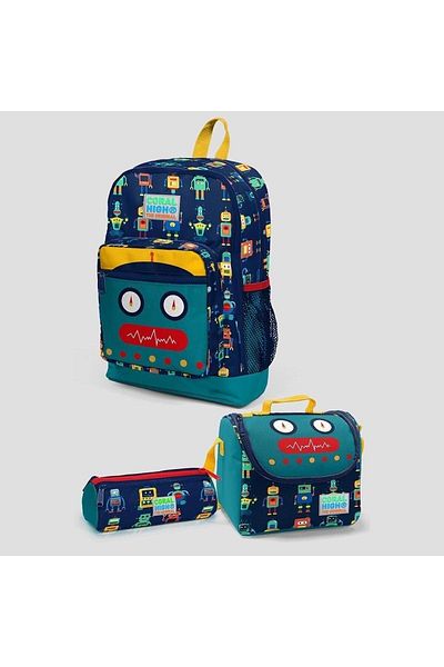 Yaygan Coral High Kids Robot Patterned Four Compartment School Backpack 23472/mix3 (bag-pencil case-nutrition)