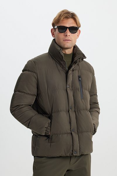 AC&Co / Altınyıldız Classics Ανδρικό παλτό Χακί - Standard Fit, Stand γιακά και πλαϊνές τσέπες