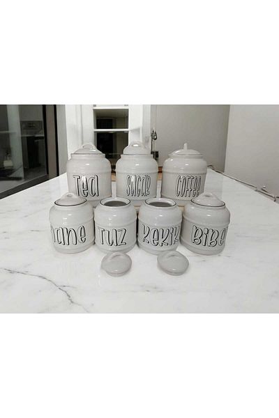 devigo 7 Piece Design - Spice Set Tea/Coffee/Sugar Salt/Thyme/Pepper/Mint Pinterest Jar Set