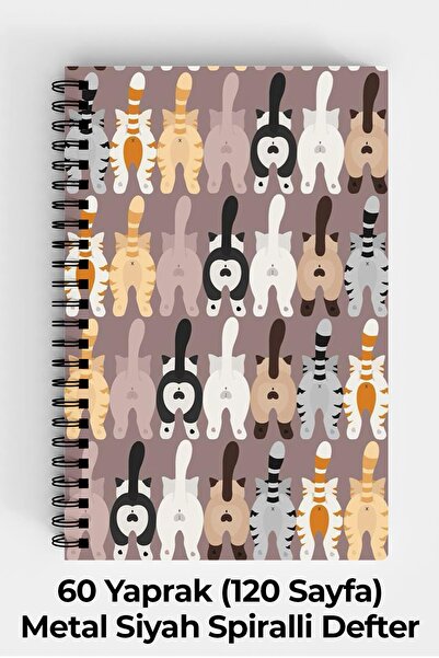 Anime Marketi Kedi Popoları Tasarımlı A5 Spiralli Sert Kapak Defter 120 Sayfa