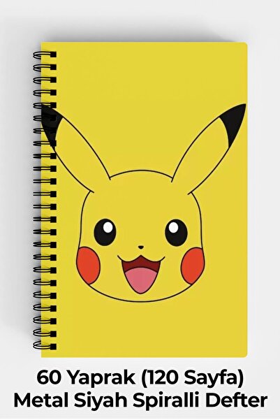 Anime Marketi Pokemon Pikachu Tasarımlı A5 Spiralli Sert Kapak Defter 120 Sayfa