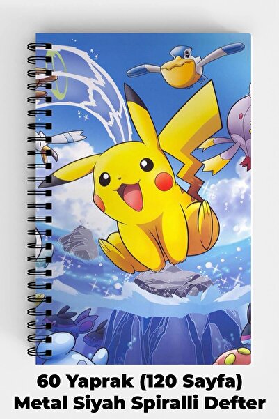 Anime Marketi Pokemon Pikachu Tasarımlı A5 Spiralli Sert Kapak Defter 120 Sayfa