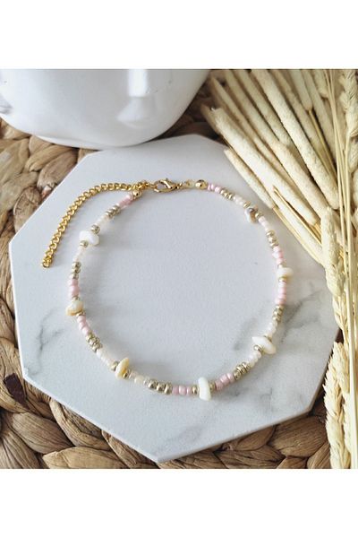 HALHALMILL Women's Pink Sand Bead Anklet