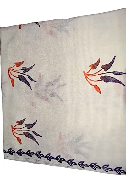 leillART White Floral Patterned Cotton Shawl Scarf - Handmade