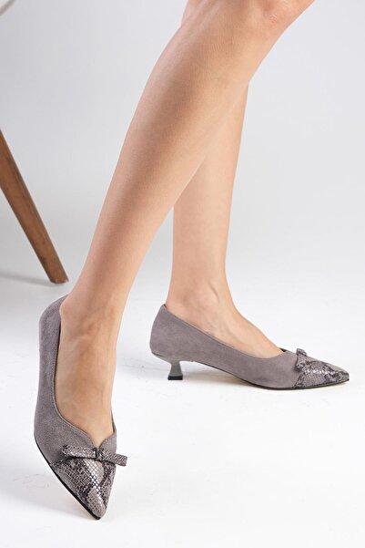 Mio Gusto Dámské boty na nízkém podpatku v kombinaci hadí kůže a semiše v šedé barvě Pia