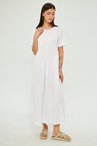 ESPİNA Κοντομάνικο Maxi Φόρεμα Cupra - Εφέ πλύσης με οξύ και κορδόνι