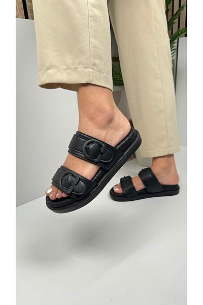 İmerShoes Black Women's Slippers - Double Adjustable Buckle, Soft Comfortable Thick Sole, Lightweight 6658