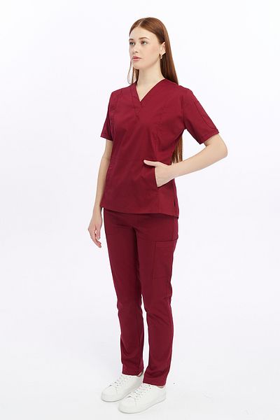 Uniprom Claret Red Lycra Women's Nurse and Doctor's Jersey - Medical Suit Hospital Uniform