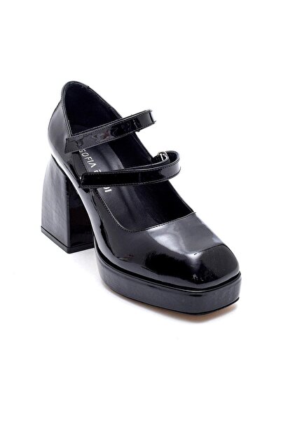 Sofia Baldi Penelope Black Patent Leather Women's Thick Heel