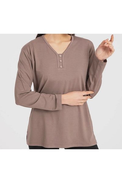 ECE GİYİM Βισκόζη V Neck Lycra Mother Χτενισμένη Βαμβακερή Μπλούζα
