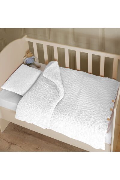 destinyhometex طقم غطاء لحاف أطفال موسلين أبيض 8 طبقات - 100% قطن (بدون ملاءة)