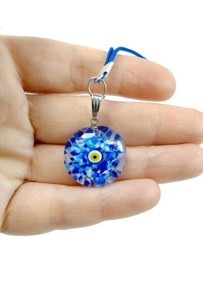 Ennea Art Small Murano Blue Cracked Evil Eye Bead Car Rearview Mirror Ornament Handmade Glass Gift Accessory