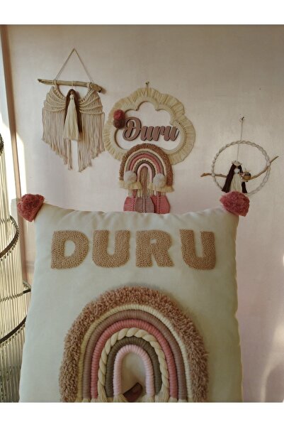 Makrome Bebek Odası Takım Set Kapı Süsü Ve Punch Nakışlı Yastık