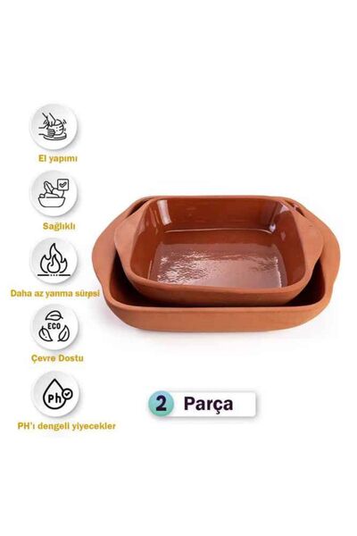 HerşeyTopraktan Toprak Sırlı Büyük & Küçük 2 Li Kare Güveç Tepsi (26 ve 30 cm )