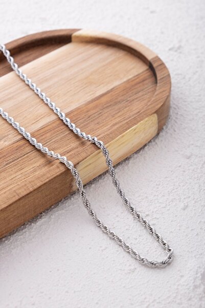 ByFlorya Jewelry Çelik Ince Burgu Zincir Kolye Kararmaz Gümüş 60cm Kombinlik ...