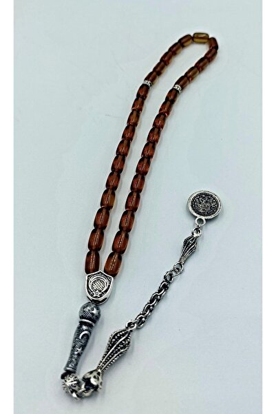 İbrahim Altıntaş مسبحة عنبر بشرابة الألبكة - قطع كبسولة صفراء شفافة