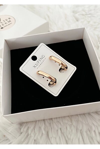 ATELİER GİZEM Xuping kararmaz kadın rose gold dikdörtgen çelik halka küpe