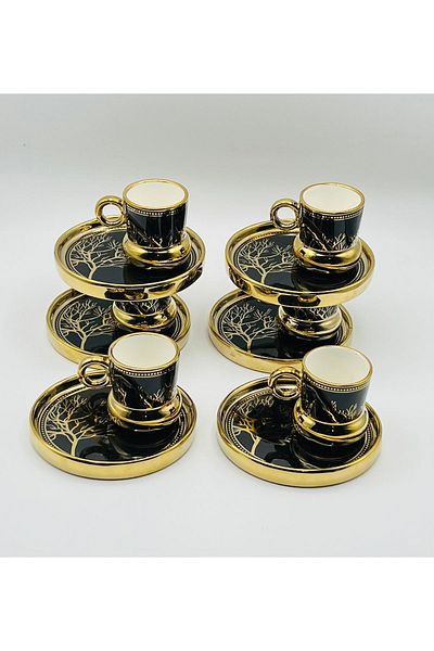 İnter Interlife Porcelain Tree Model - Black and Gold Cup Set