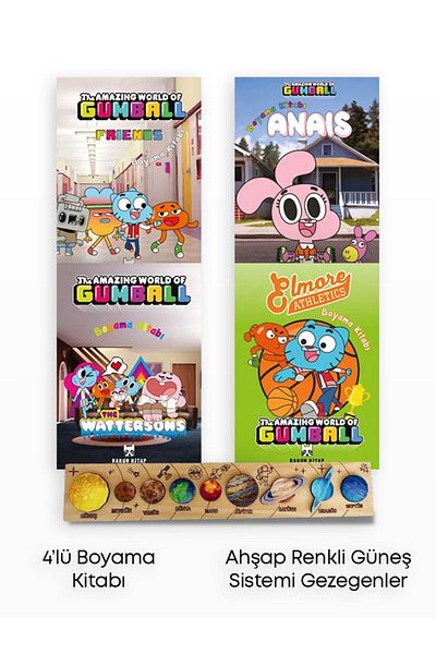 Zikrifikir Wooden Colorful Solar System Planets and Gumball Coloring Book Set of 4