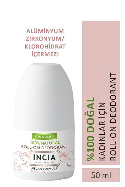 Incia 100% natürliches Roll-On-Deodorant gegen Schweißgeruch für Frauen, rostfrei, 50 ml