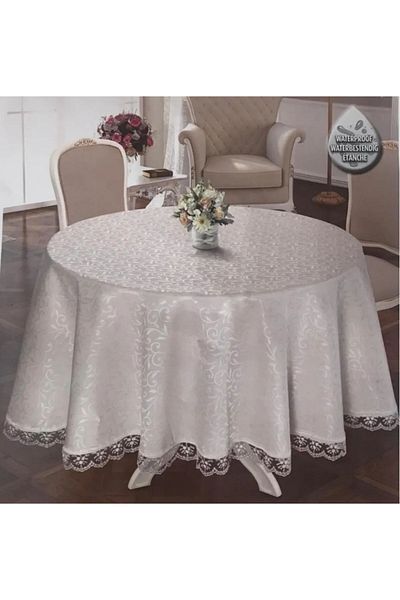 WENESSİ Kdk 160 cm French Lace Ecru Fabric Tablecloth