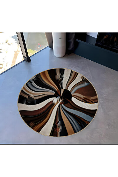 Rugs Modern Halı Multicolored Segmented Lines Patterned Round Woven Base Mode...