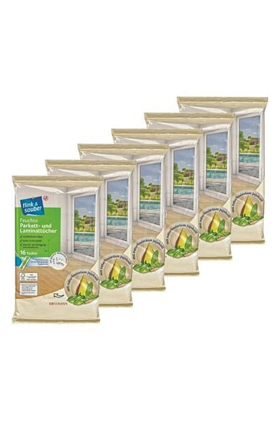 Flink Sauber 22x30 cm Jojoba Extract Wet Floor Cloth - Special for Parquet and Laminated Surfaces, 16 Pieces (6 Pieces)