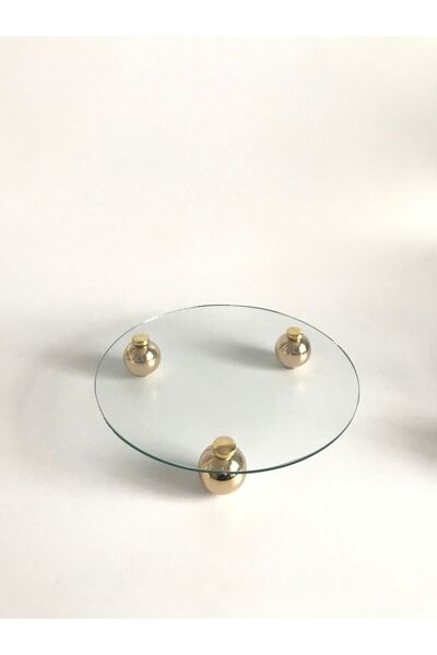 Shura Homeware Yuvarlak Cam Tepsi Gold Top Ayaklı Dekoratif Düzenleyici Stant