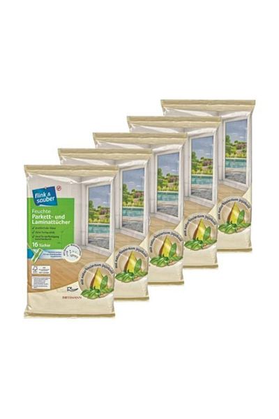 Flink Sauber 22x30 cm Jojoba Extract Wet Floor Cloth - Special for Parquet and Laminated Surfaces, 16 Pieces (5 Pieces)