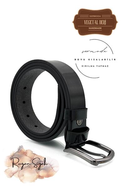 sermoda Λουστρίνι Μαύρη Ζώνη Παντελονιού 33 mm Vegetal Leather - Απλό Ύφασμα