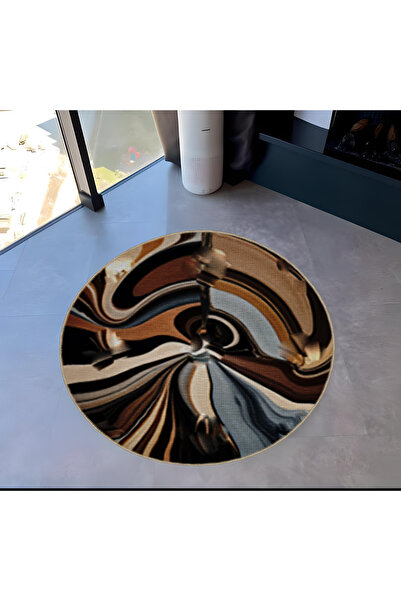 Rugs Modern Halı Multicolored Abstract Marbled Lines Patterned Round Woven Ba...