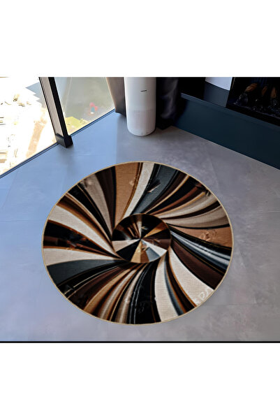 Rugs Modern Halı Multicolored Abstract Spiral Lines Patterned Round Woven Bas...