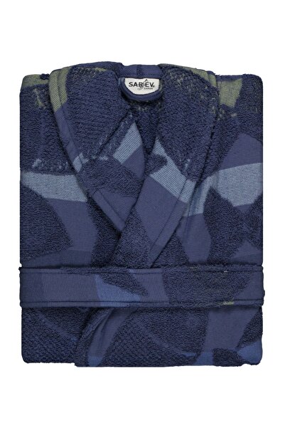 Sarev Mai Blue Shawl Collar "medium" Size Cotton Bathrobe