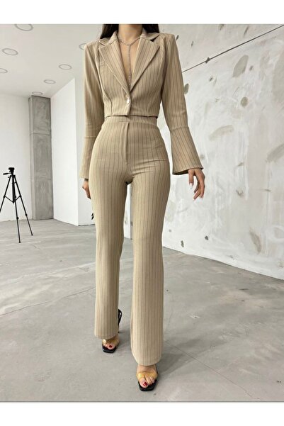 Gönen Passage Blazer cu nasturi în față în dungi pentru damă, tricotat, țesăt...