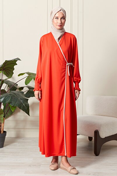 AVVER Rochie de rugăciune pentru femei cu guler dublu și detaliu pentru mânec...