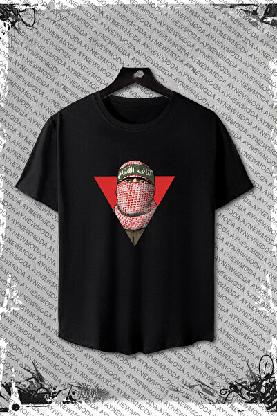 aynewmoda تيشيرت كبير الحجم مطبوع عليه فلسطين كاتيب آل كاسام أبو أوبايدا