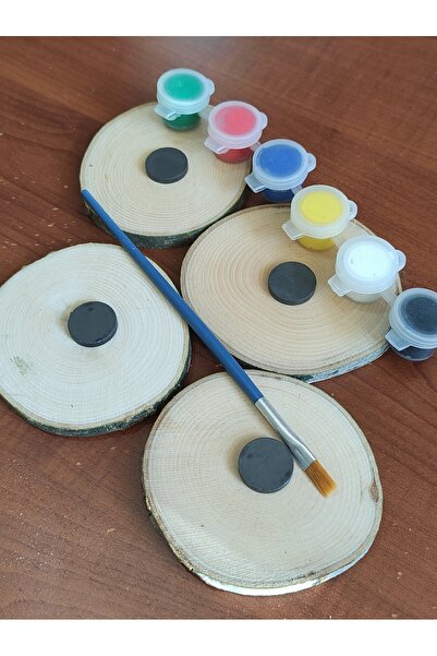 Oduncudünyası Doğal Ahşap Kütük Boyama Magnet Seti 6 Renk 6-7 cm 4 lü dilim