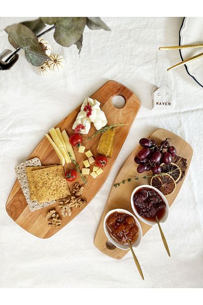 NOBLERAVEN DESIGN Natural Wood Cutting Board and Serving Board SET OF 2, Beech Wood