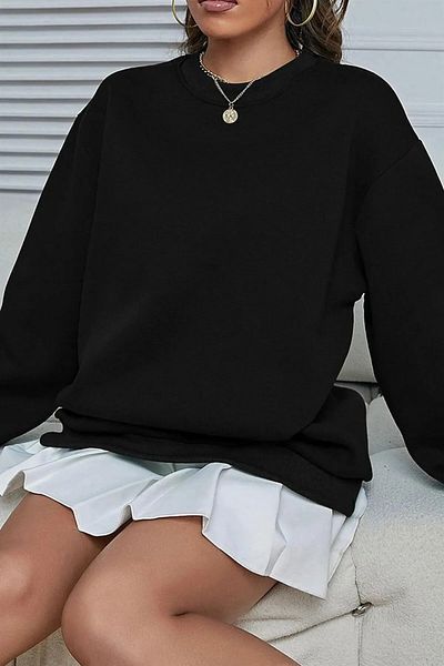 Pink Sky Oversize Black Sweatshirt - Face Print Detailed