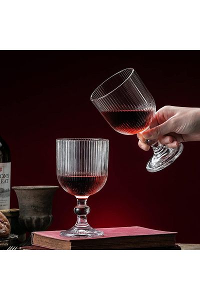 Vadi Lucca Elegant 4-Piece Striped Glass Cup Set - 370 ml