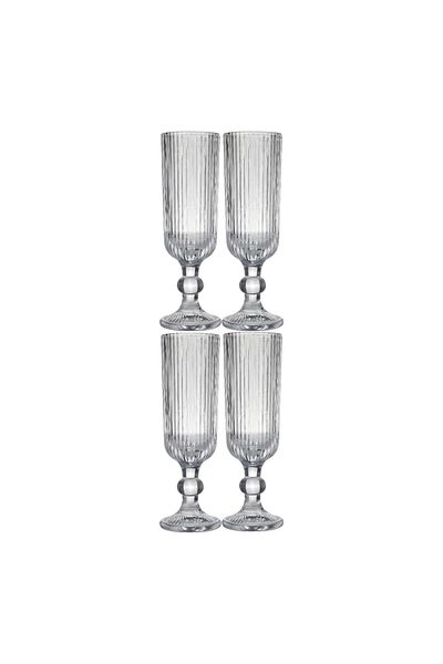Vadi High Footed Striped Elegant Glass Cup Set - Coffee Side Cup 160 ml Set of 4