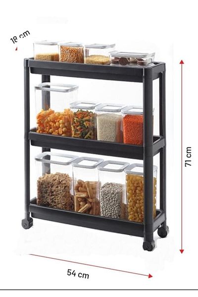 Bayev Black 3 Tier Rolling Rectangular Shelving Unit - Bathroom and Kitchen Organizer