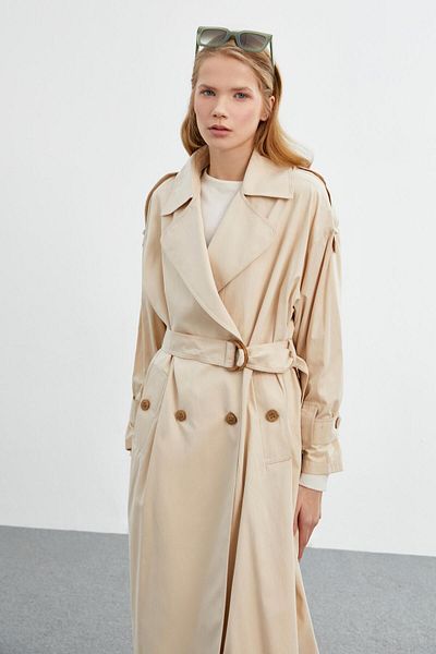 Zühre Double Breasted Collar Buttoned Stone Trench Coat 13434