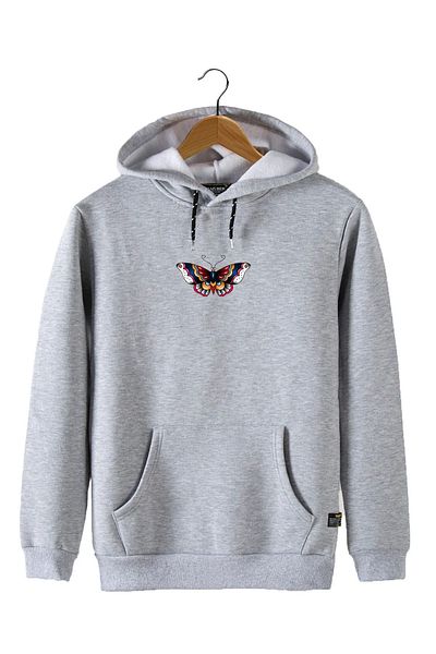 Pink Sky Butterfly Printed Unisex Slim Fit Hooded Sweatshirt - Kangaroo Pocket