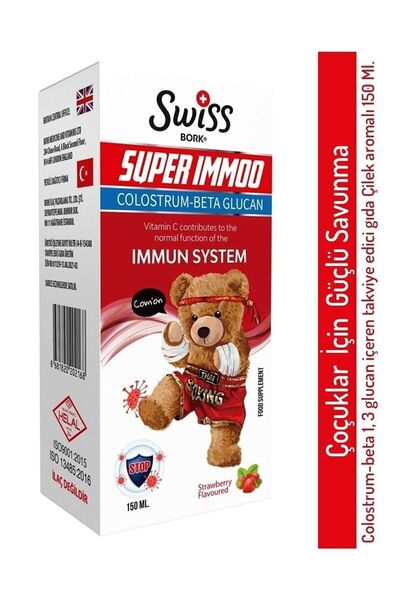 Bork Swiss Natural Swiss Bork Super Immoo Colostrum + Beta Glucan Şurup 150 ml • DHA, Çinko, • Çilek Aromalı